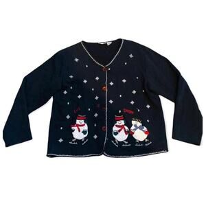 Vintage Paul Harris Design Snowman Cardigan Large Let It Snow Christmas Sweater